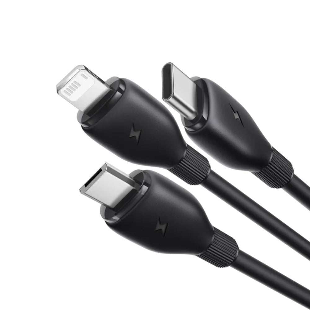 Baseus Ultra-Fast Series | 3-in-1 Fast Charging Cable | USB-A to Micro + Lightning + USB-C | 3.5A Max Output | Braided | Reinforced Connectors | 1.3 Meter | Cosmic Black | Model P10376303121-00 | For iPhone, Android, Bluetooth Accessories, Power Banks