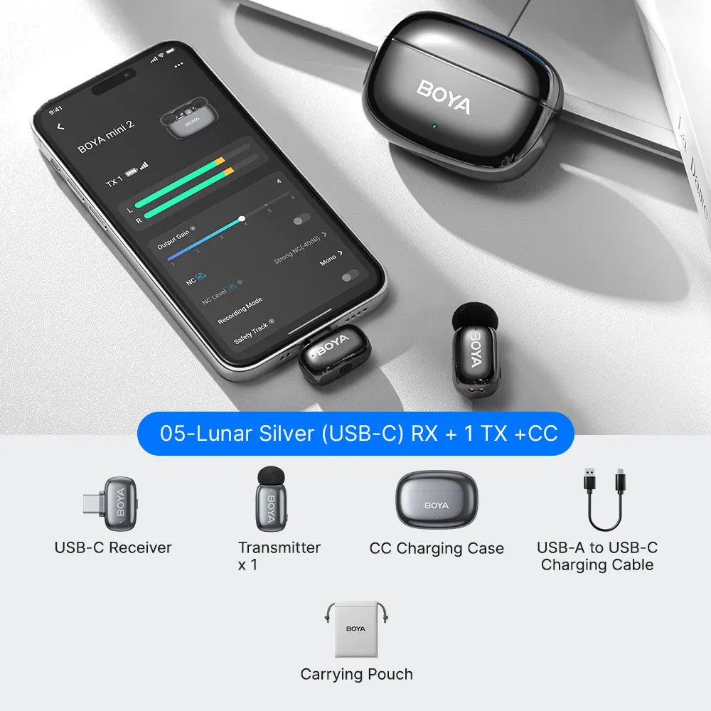 BOYA Mini 2 - 01  Wireless Microphone | Dual Mic, 2.4GHz, Plug & Play, Noise Reduction, Compact Design