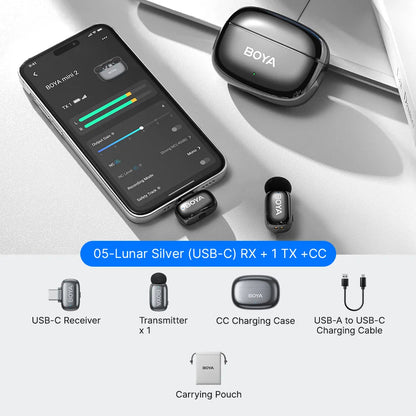 BOYA Mini 2 - 01  Wireless Microphone | Dual Mic, 2.4GHz, Plug & Play, Noise Reduction, Compact Design