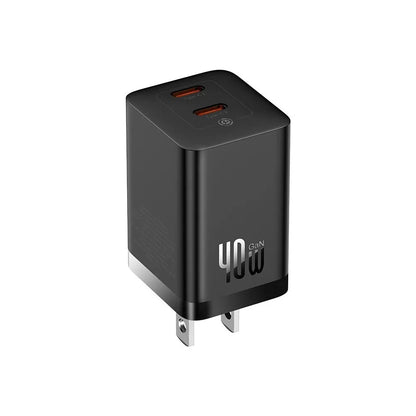 Baseus GaN5 Pro Series | Dual-Port Fast Charger | 2 × USB-C PD | 40W Total Output | GaN5 Pro Technology | Compact Design | US Plug | Black | For Phones, Tablets, USB-C Accessories