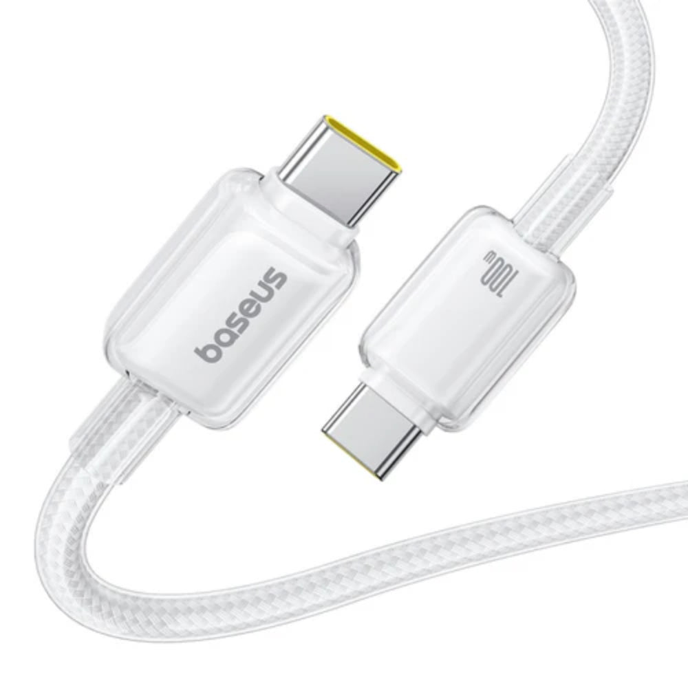Baseus Crystal | USB-C to USB-C Cable | 100W PD Fast Charging | 480Mbps Data | 1 Meter | Moon White | For MacBook, Surface, Dell XPS, HP Spectre, USB-C Phones & Tablets