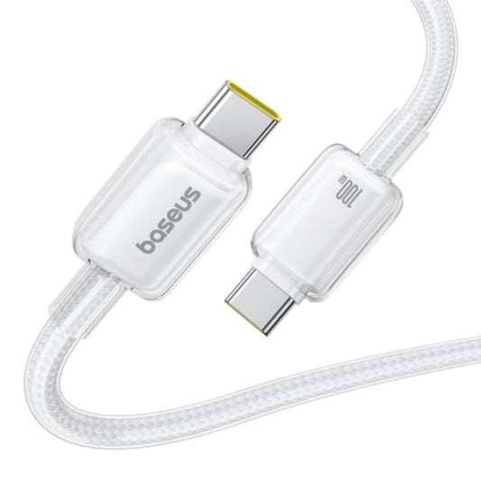 Baseus Crystal | USB-C to USB-C Cable | 100W PD Fast Charging | 480Mbps Data | 1 Meter | Moon White | For MacBook, Surface, Dell XPS, HP Spectre, USB-C Phones & Tablets
