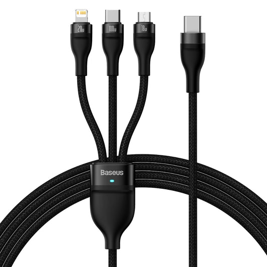 Baseus Flash Series II | 3-in-1 Fast Charging Cable | Type-C to Micro + Lightning + USB-C | 100W PD | 1.5 Meter | Black | For Android, iPhone, iPad, AirPods, Power Banks