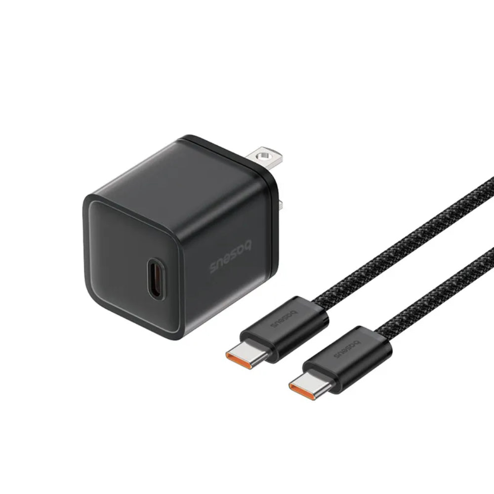 Baseus GaN5S | Fast Charger 1C 30W US with Baseus Dynamic 3 Series Fast Charging Data Cable Type-C to Type-C 100W – 1m Cluster Black