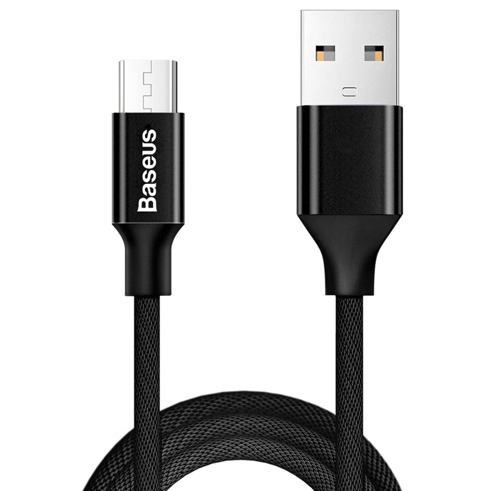 Baseus Yiven Series | USB-A to Micro USB Cable | 2A Charging | 480Mbps Data | Braided | Reinforced Connectors | 1.5 Meter | Black | Model CAMYW-B01 | For Android Phones, Tablets, Power Banks, Bluetooth Accessories