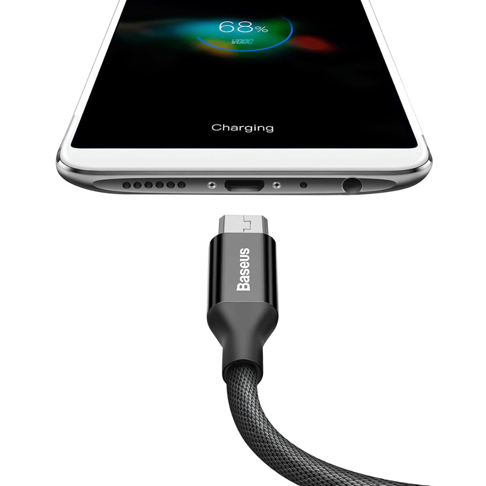 Baseus Yiven Series | USB-A to Micro USB Cable | 2A Charging | 480Mbps Data | Braided | Reinforced Connectors | 1.5 Meter | Black | Model CAMYW-B01 | For Android Phones, Tablets, Power Banks, Bluetooth Accessories