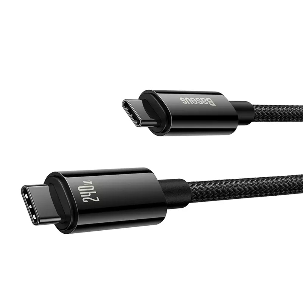 Baseus Tungsten Gold | USB-C to USB-C Cable | 240W PD Fast Charging | 480Mbps Data | E-Marker Chip | Braided | 1 Meter / 2 Meter / 3 Meter | Black | For Laptops, Tablets, Gaming Devices, USB-C Phones
