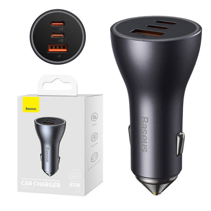 Baseus Golden Contactor Pro | Car Charger | Triple Port (USB-A + 2 × USB-C) | 65W Total Output | PD + QC Fast Charging | Smart Power Distribution | Model CGJP010013 | For iPhone, Android, iPad, Laptops, Dashcams