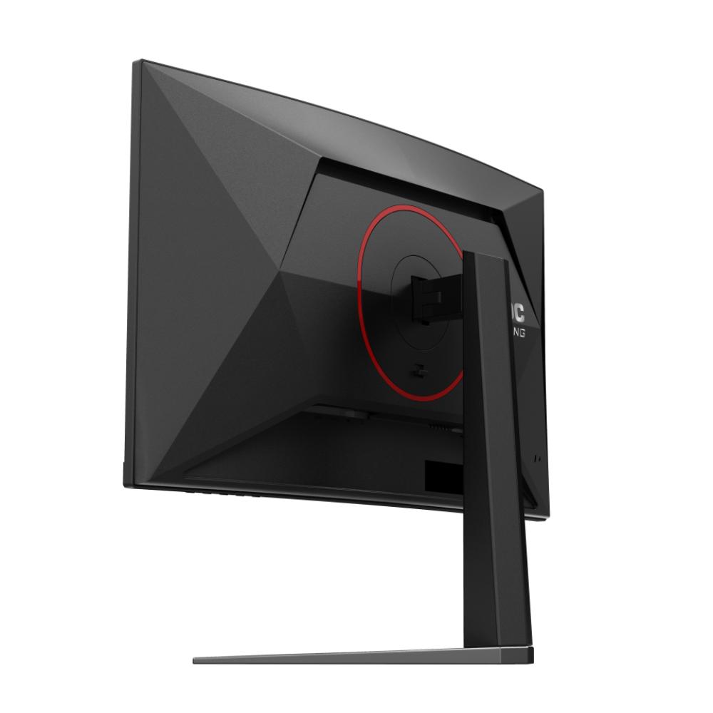 Black computer monitor with a red circle on a white background