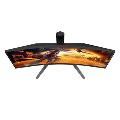 Curved gaming monitor with a dynamic display on a white background