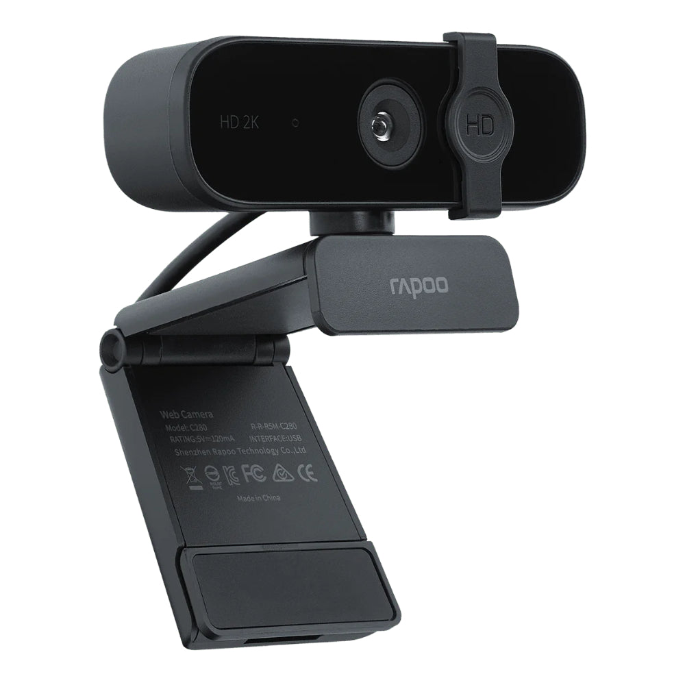 Rapoo C280 2K Webcam | 1440p HD Video | Dual Noise-Cancelling Mic | Privacy Cover | USB Plug & Play