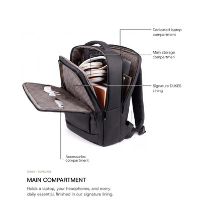 DUKES CORECASE 39L Backpack | Weather-Resistant Laptop Backpack | Suspended Laptop Compartment | Tech Organizer | Trolley Sleeve