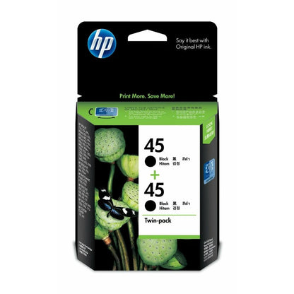 HP 45 2-Pack Black Original Ink Cartridges | CC625AA | 930 Pages per Cartridge | Original HP Pigment-Based Black Ink | 2 Cartridges