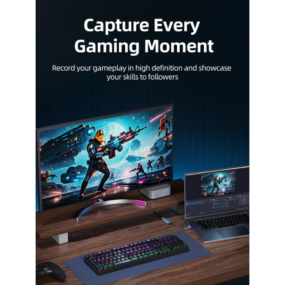 CABLETIME CB65G USB A+C to HDMI Video Capture Card | 1080P60Hz Output | 4K Input | Dual USB Interface | Aluminum Alloy Shell