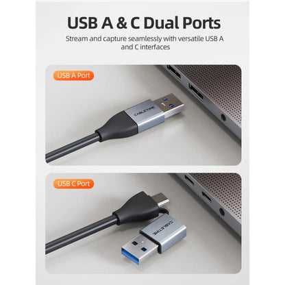 CABLETIME CB65G USB A+C to HDMI Video Capture Card | 1080P60Hz Output | 4K Input | Dual USB Interface | Aluminum Alloy Shell