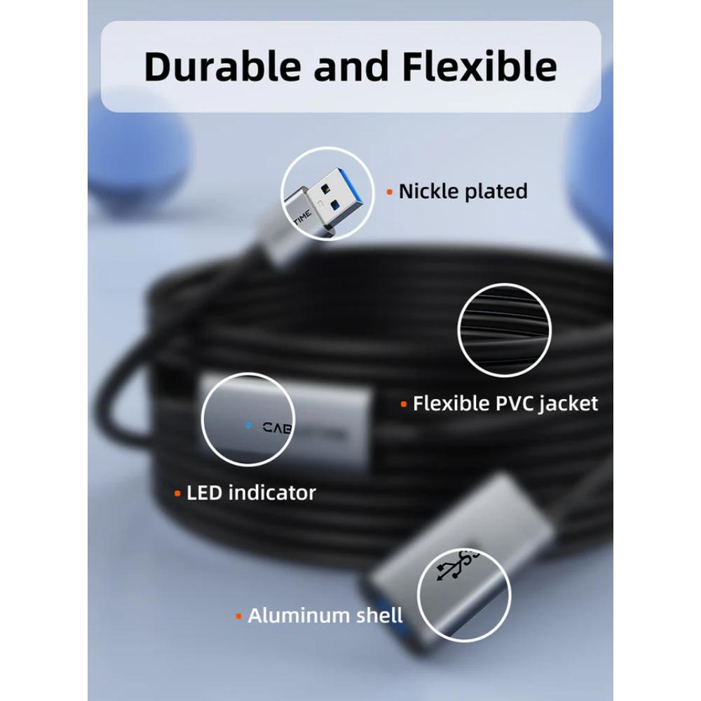 CABLETIME CA18 | USB 3.0 Active Extension Cable Male to Female (5m / 10m / 15m / 20m) with Amplifier