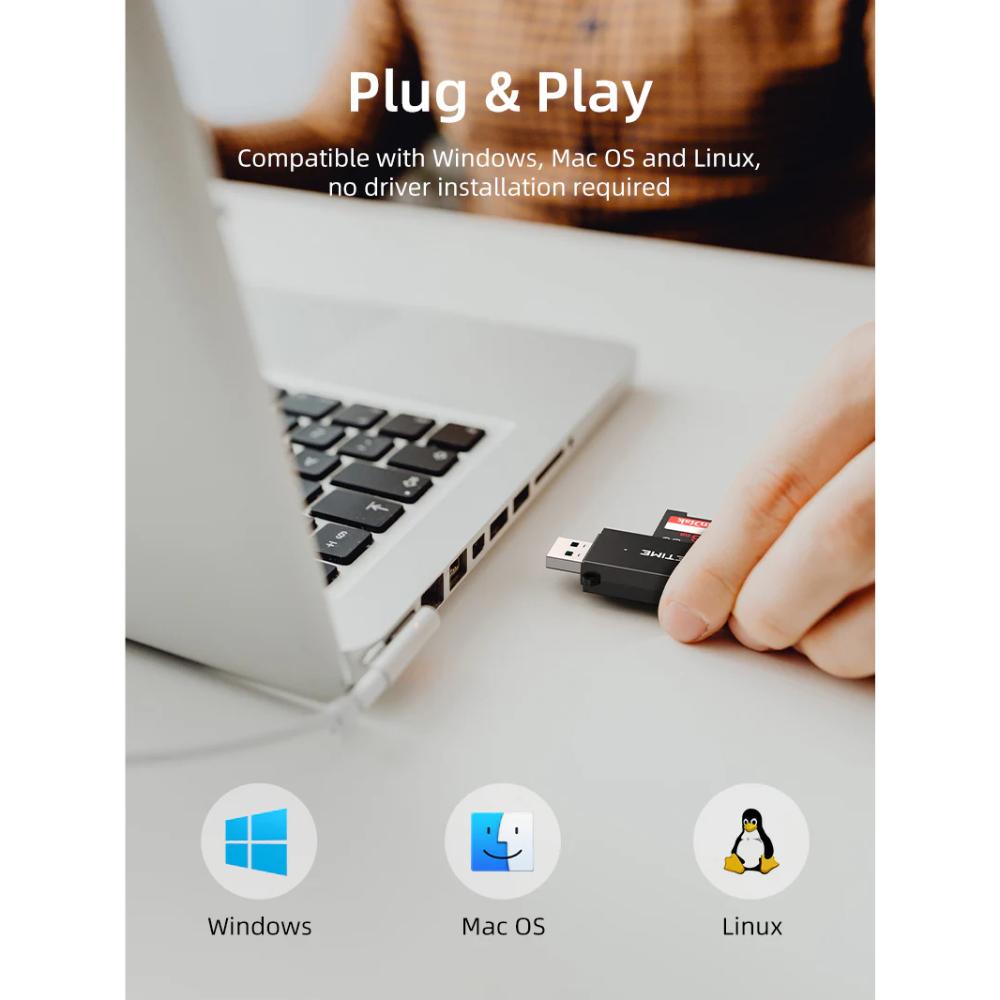 CABLETIME CD41G | USB 3.0 A to SD Card Reader | Dual Slot | 5Gbps High-Speed