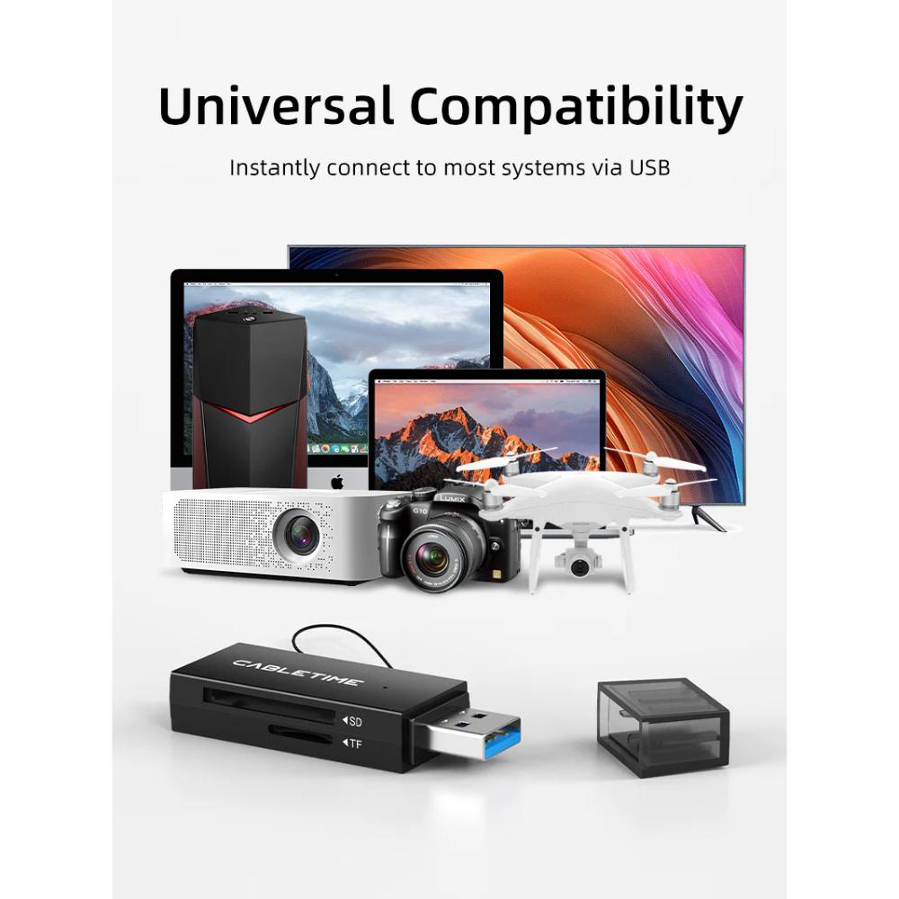 CABLETIME CD41G | USB 3.0 A to SD Card Reader | Dual Slot | 5Gbps High-Speed