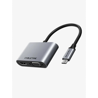 CABLETIME CB41G | 4-in-1 USB-C to HDMI VGA Adapter | 4K HDMI, VGA, 100W PD, USB-A 3.0 | MacBook, Windows, iPad