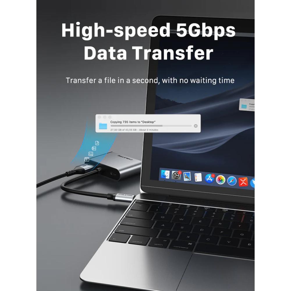 CABLETIME CB41G | 4-in-1 USB-C to HDMI VGA Adapter | 4K HDMI, VGA, 100W PD, USB-A 3.0 | MacBook, Windows, iPad