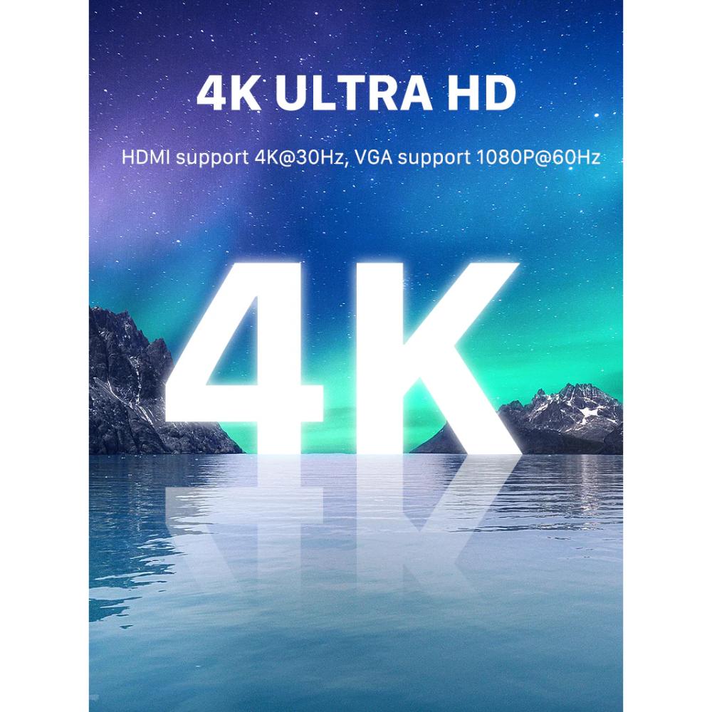 CABLETIME CB41G | 4-in-1 USB-C to HDMI VGA Adapter | 4K HDMI, VGA, 100W PD, USB-A 3.0 | MacBook, Windows, iPad