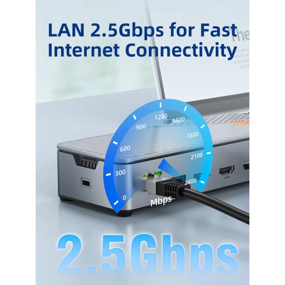 CABLETIME CB14S | 15-in-1 USB-C Docking Station with NVMe SSD Enclosure, Triple Display (2×HDMI + DP), 8K@30Hz, 10Gbps Data, 2.5Gbps LAN, 100W PD