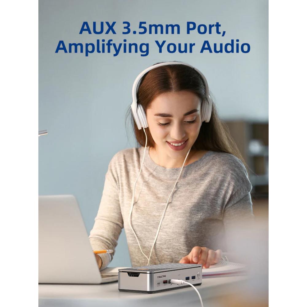 CABLETIME CB14S | 15-in-1 USB-C Docking Station with NVMe SSD Enclosure, Triple Display (2×HDMI + DP), 8K@30Hz, 10Gbps Data, 2.5Gbps LAN, 100W PD