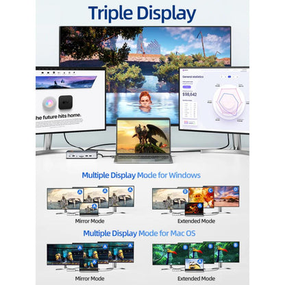 CABLETIME CB14S | 15-in-1 USB-C Docking Station with NVMe SSD Enclosure, Triple Display (2×HDMI + DP), 8K@30Hz, 10Gbps Data, 2.5Gbps LAN, 100W PD