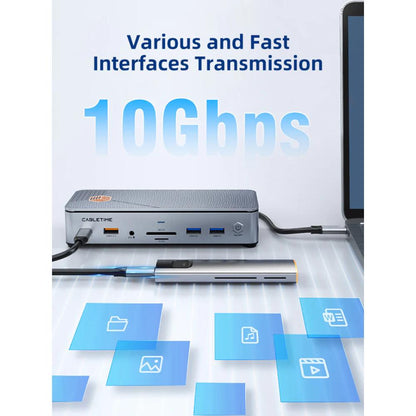 CABLETIME CB14S | 15-in-1 USB-C Docking Station with NVMe SSD Enclosure, Triple Display (2×HDMI + DP), 8K@30Hz, 10Gbps Data, 2.5Gbps LAN, 100W PD