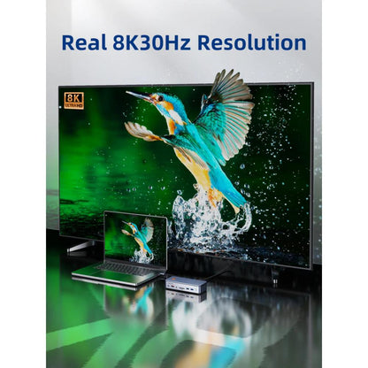 CABLETIME CB14S | 15-in-1 USB-C Docking Station with NVMe SSD Enclosure, Triple Display (2×HDMI + DP), 8K@30Hz, 10Gbps Data, 2.5Gbps LAN, 100W PD