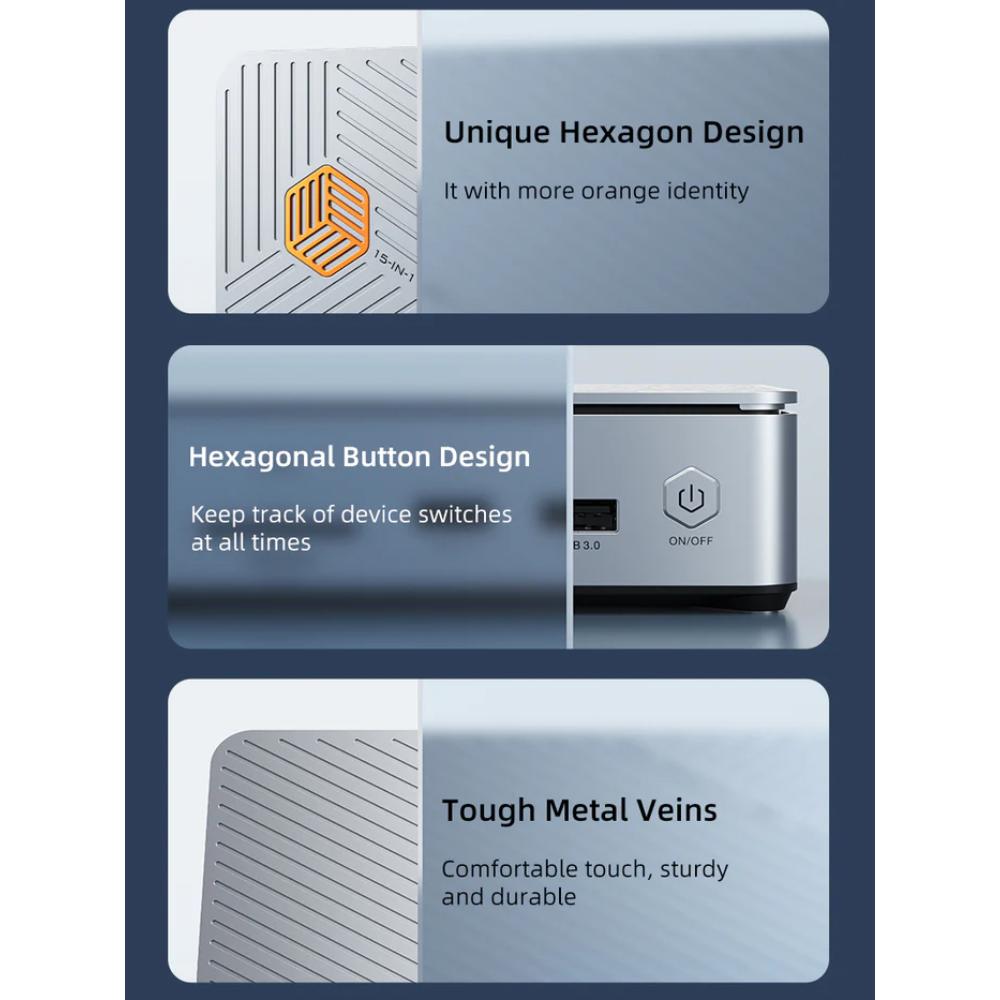 CABLETIME CB14G | 15-in-1 Universal USB-C Docking Station with Triple Display (2×HDMI + DisplayPort), 8K@30Hz, 100W PD, 10Gbps Data, Gigabit LAN