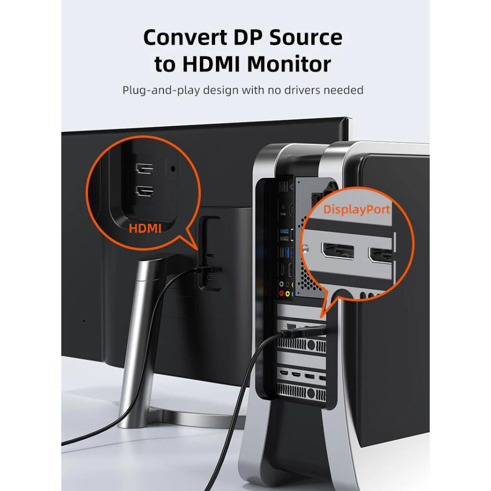 CABLETIME CP21B / CP22A | DisplayPort to HDMI Adapter | DP Male to HDMI Female | 4K@30Hz & 4K@60Hz