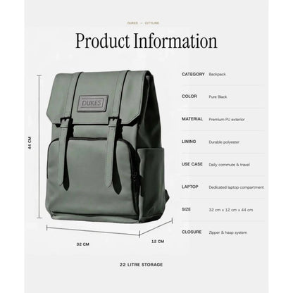 DUKES CITYLINE 22L Backpack | Premium PU Exterior | Water-Resistant | Dedicated Computer Interlayer | Magnetic Flap | Trolley Sleeve