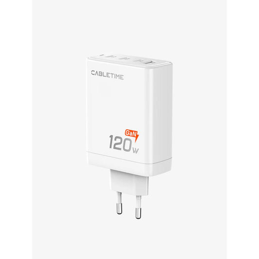 CABLETIME G120W 120W 4-Port GaN USB-C Wall Charger | 3× USB-C + 1× USB-A | 100W PD | EU Plug | Fast Charging for Laptop & Mobile