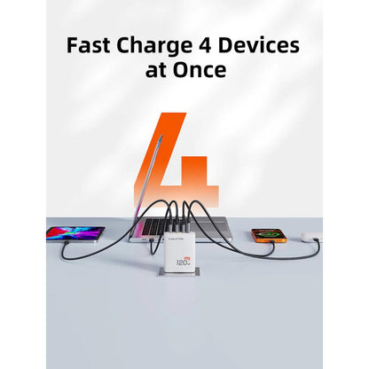 CABLETIME G120W 120W 4-Port GaN USB-C Wall Charger | 3× USB-C + 1× USB-A | 100W PD | EU Plug | Fast Charging for Laptop & Mobile