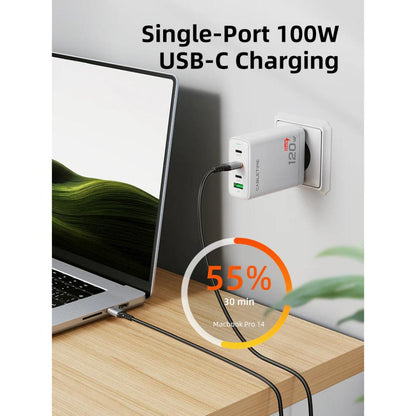 CABLETIME G120W 120W 4-Port GaN USB-C Wall Charger | 3× USB-C + 1× USB-A | 100W PD | EU Plug | Fast Charging for Laptop & Mobile