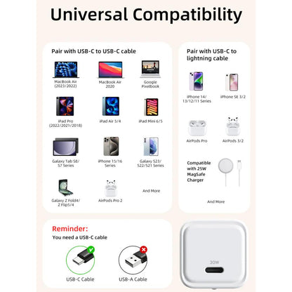 CABLETIME GA30W | 30W USB-C GaN Wall Charger, PD 3.0, EU Plug, Compact Travel Charger