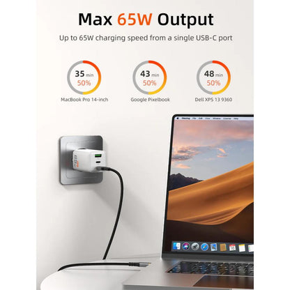 CABLETIME GA65W | Portable 65W GaN USB-C Wall Charger (3-Port Fast Charging for Laptop, Phone & Tablet, EU Plug)