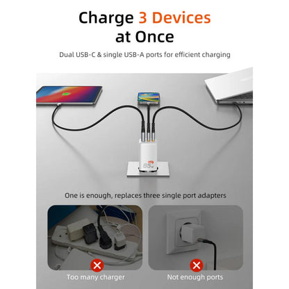 CABLETIME GA65W | Portable 65W GaN USB-C Wall Charger (3-Port Fast Charging for Laptop, Phone & Tablet, EU Plug)