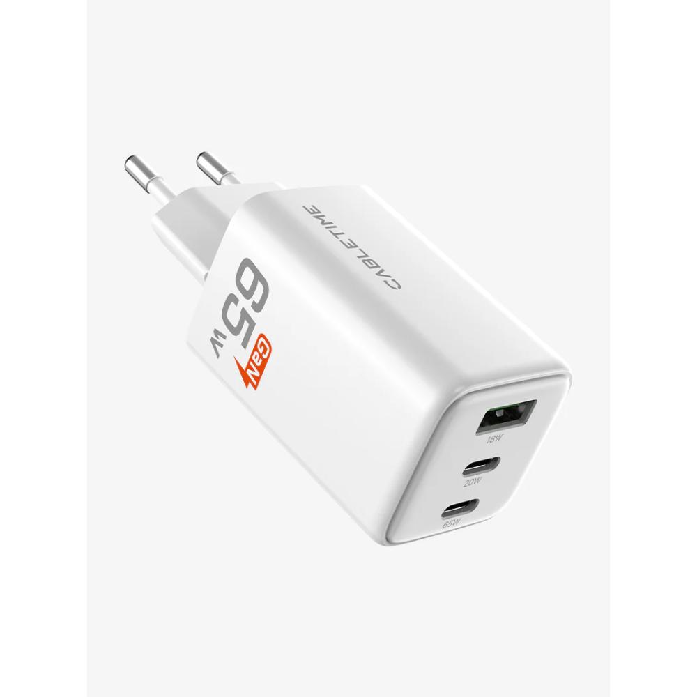 CABLETIME GA65W | Portable 65W GaN USB-C Wall Charger (3-Port Fast Charging for Laptop, Phone & Tablet, EU Plug)