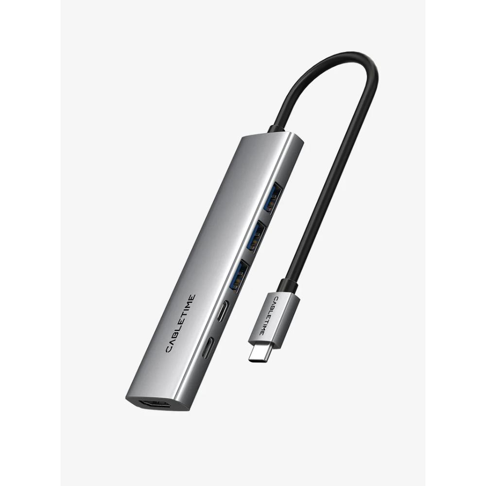 CABLETIME HB01G | 6-in-1 USB-C Hub | 4K HDMI | 100W PD | USB 3.0 Multiport Adapter