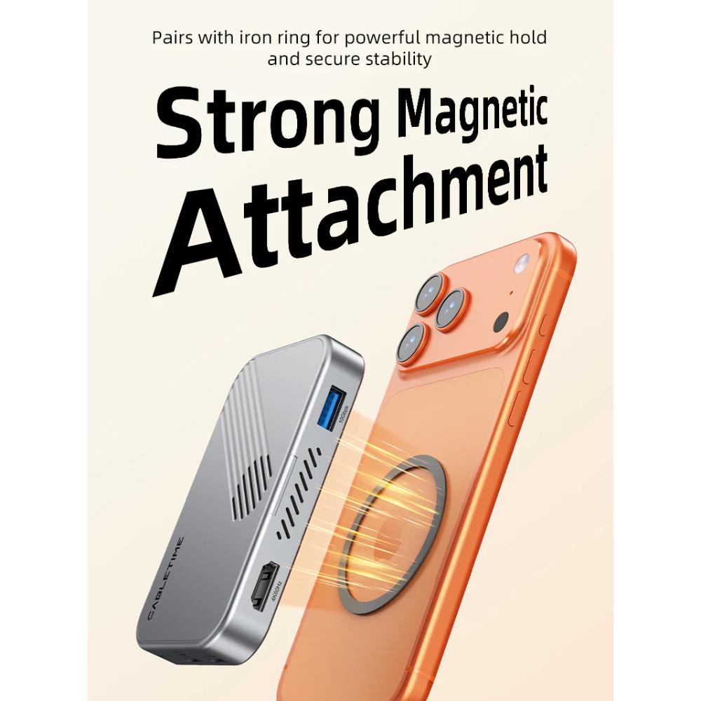 CABLETIME CB34S | 7-in-1 Magnetic USB-C Hub with NVMe SSD Enclosure | 4K60Hz HDMI | 10Gbps | 100W PD