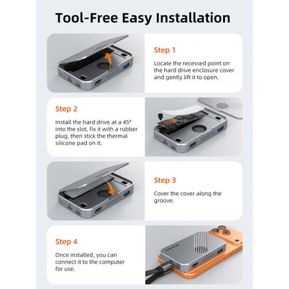 CABLETIME CB34S | 7-in-1 Magnetic USB-C Hub with NVMe SSD Enclosure | 4K60Hz HDMI | 10Gbps | 100W PD