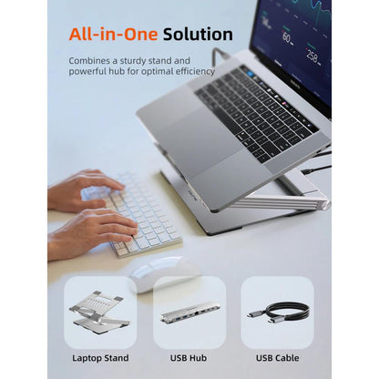 CABLETIME CS51S | Adjustable USB-C Laptop Docking Station Stand 6-in-1 | 4K HDMI, 100W PD, Gigabit Ethernet, 360° Rotation