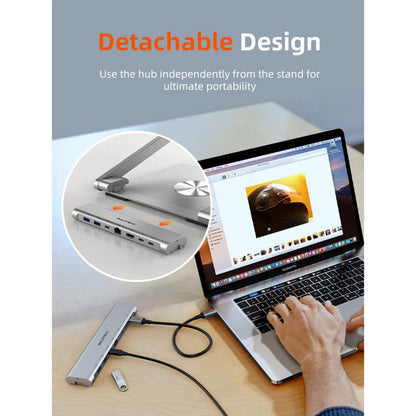 CABLETIME CS51S | Adjustable USB-C Laptop Docking Station Stand 6-in-1 | 4K HDMI, 100W PD, Gigabit Ethernet, 360° Rotation