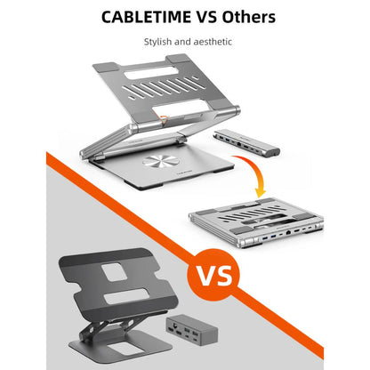 CABLETIME CS51S | Adjustable USB-C Laptop Docking Station Stand 6-in-1 | 4K HDMI, 100W PD, Gigabit Ethernet, 360° Rotation