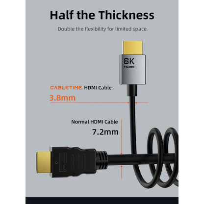 CABLETIME CH14 HDMI 2.1 Ultra-Slim Cable | 8K@60Hz, 4K@120Hz, 48Gbps, 3.8mm Design | 1M/2M/3M