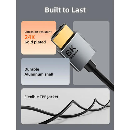 CABLETIME CH14 HDMI 2.1 Ultra-Slim Cable | 8K@60Hz, 4K@120Hz, 48Gbps, 3.8mm Design | 1M/2M/3M
