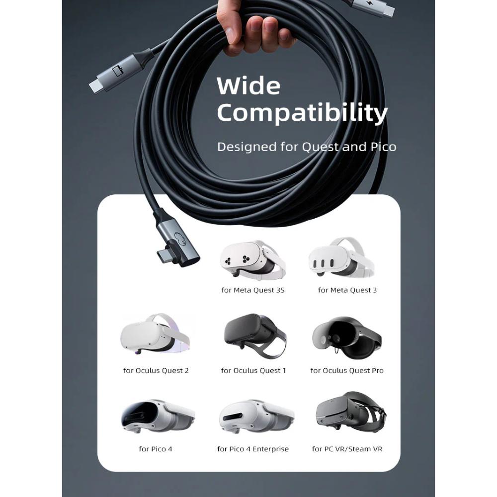CABLETIME CA44P USB-C to USB-C VR Link Cable | 5M (16FT) | 5Gbps | 18W PD | For Meta Quest / Oculus / Pico