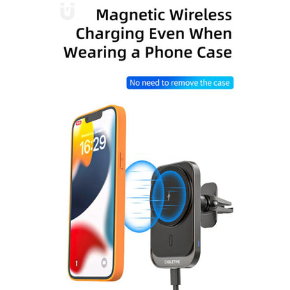 CABLETIME CE11B | Magsafe 15W Magnetic Wireless Car Charger Holder, 360° Rotation, Qi Wireless, ABS+PC
